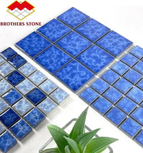 Foshan Blue Swimming Pool Tile Ceramic Glass Mosaic Tiles